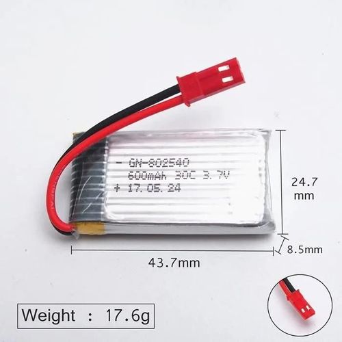Yunique France 1 Piece Jxd 509g-22 3.7v 600mah Batterie Li-Po Avec Prise Jst Pour Jxd 509g Rc Quadcopter Drone-Autre