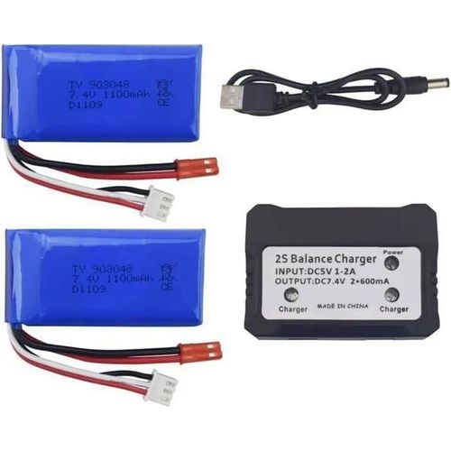 Kit De 2 Batteries Lipo 7.4v 1100mah Avec Chargeur | Wltoys A949,A959,A979,K929 Compatibilité Universelle | Haute Capacité, Bleu-Yunique Green-Clean-Power