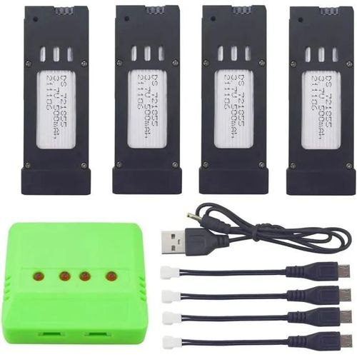 4 Batteries Lipo 3.7v 500mah & Chargeur 4-En-1 Pour Drones E58 S168 Jy019 Rc Quadcopter - Kit D¿Alimentation À Charge Rapide-Yunique Green-Clean-Power