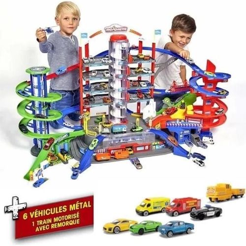 Garage Super City Majorette - 6 Voitures Et 1 Train - 128x78x73cm