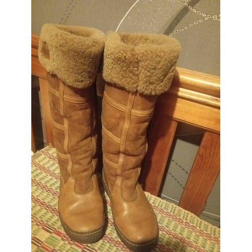 Bottes Fourrées En Cuir Et Cuir Patiné Taille 38,5/39 Très Bon État