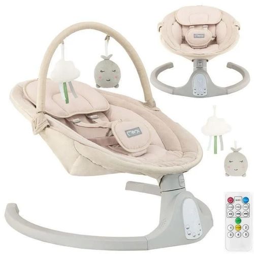 Momi Kenani Sand - Balancelle Bébé Électrique - 10 Mélodies - 5 Modes De Balancement - Arche À Jouets ¿ Beige