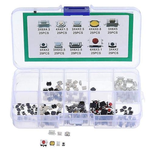 250 Pcs Tactile Bouton-Poussoir Appuyez Interrupteur Télécommande Touches Bouton Microrupteur 3X4X2-6X6X3.1