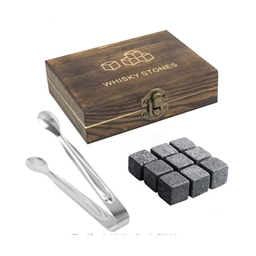 Whisky Set 9 Whisky Rocks en granit avec boîte en bois réutilisable glaçons de refroidissement