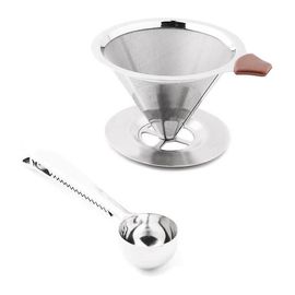Cafetière En Acier Inoxydable Avec Support, Filtre À Café À Cône Goutte À Goutte Sans Papier (Y Compris Le Café