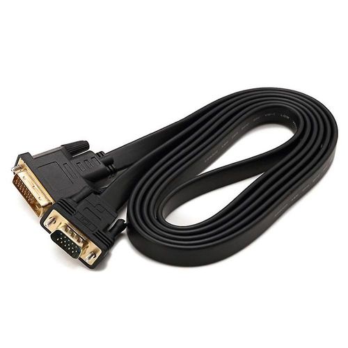 Adaptateur DVI-D Dual Link 24+1 mâle vers VGA mâle actif avec adaptateur de câble plat pour ordinateur portable, PC, moniteur