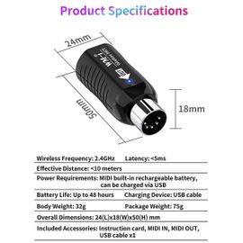 Rechargeable Midi Système De Guitare Sans Fil Récepteur Audio Émetteur Adaptateur Midi Sans Fil Pour Clavier De Piano Numérique