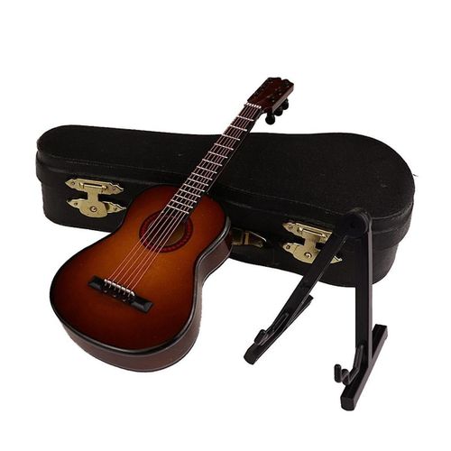 E-Guitare Miniature En Bois Avec Support Et Étui Mini Instrument De Musique Miniature Maison De Poupée Modèle Ho