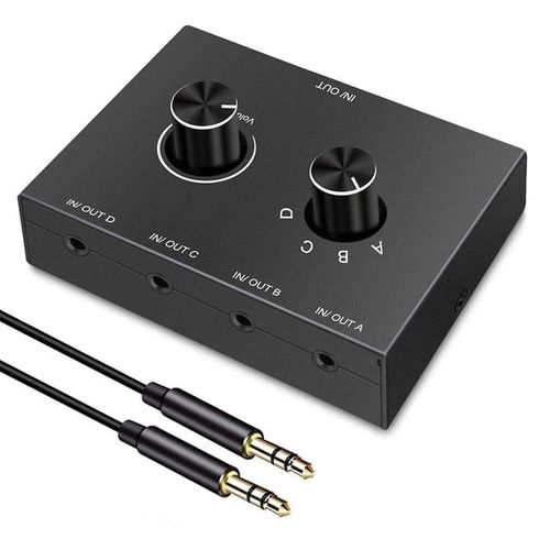 4 Voies 3.5mm Jack Audio Switcher Stéréo Bi-directionnel Commutateur Audio Splitter Box 4 en 1 Out Headphon