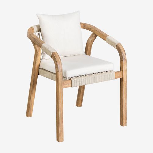Chaise De Salle À Manger Avec Accoudoirs En Bois D'acacia De Dubaï Blanc Gardenia