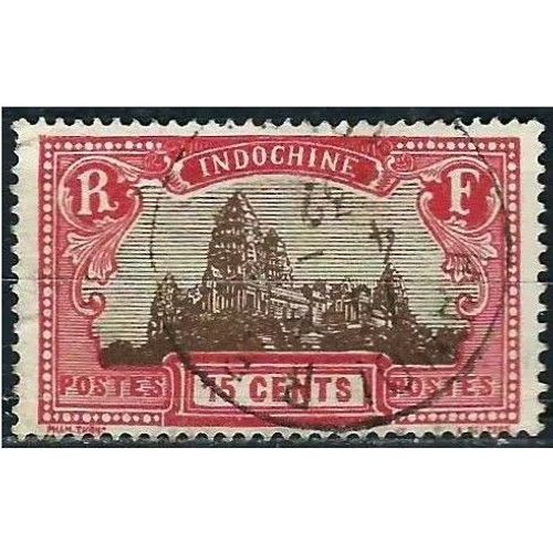 Indochine (Actuel Vietnam), Colonie Française 1927, Beau Timbre Yvert 139, Temples D'angkor 15c. Rouge Carmin Et Sepia, Oblitere, Tbe.