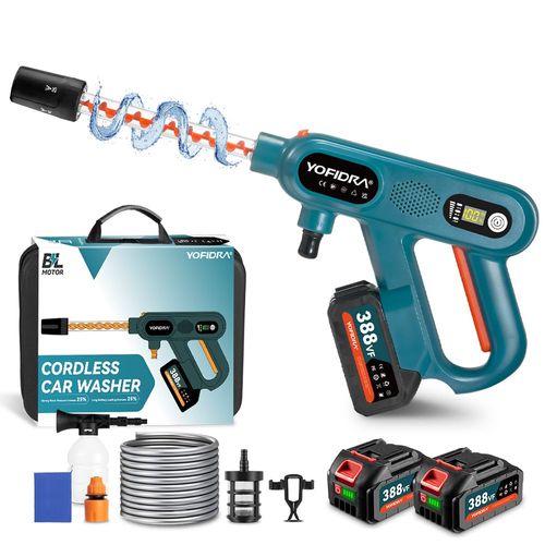 Pistolet à eau pour nettoyeur haute pression électrique 220 bars, tuyau en spirale, ensemble avec accessoires + 2 piles + serviette de lavage de voiture + sac d'emballage fin