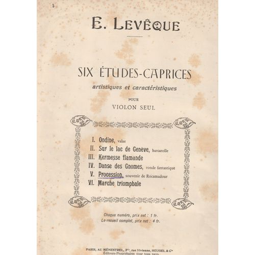 Emile Levêque Six Études Caprices Pour Violon Seul