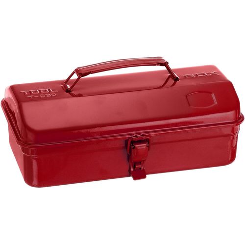 Boîte à outils portable en acier de 29 cm, style toit en hanche avec fermeture à loquet en métal, pour maison, atelier, voiture, rouge
