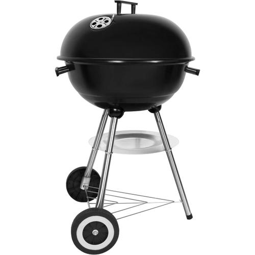 Barbecue Charbon Portable Bbq Rond Couvercle Double Roues Barbecue Sur Pied ¿ 41Cm Hauteur 70Cm-Noir