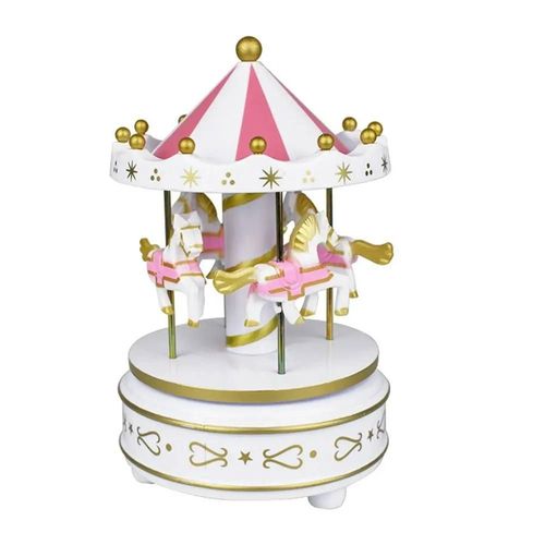 Boîtes À Musique Carrousel Rond Cheval En Bois,Manège,Boîte À Musique En Plastique,Cadeau De Noël,Décoration D'intérieur - Type White-Pink