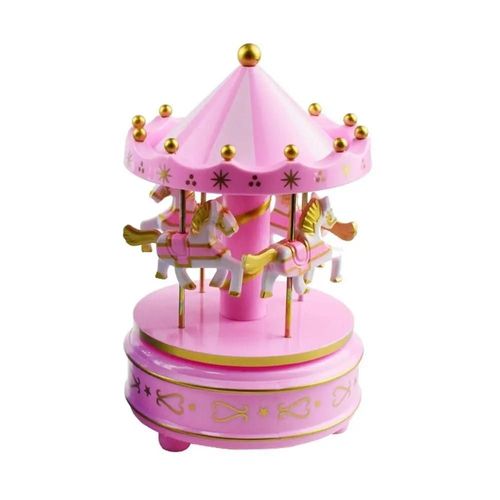 Boîtes À Musique Carrousel Rond Cheval En Bois,Manège,Boîte À Musique En Plastique,Cadeau De Noël,Décoration D'intérieur - Type Pink