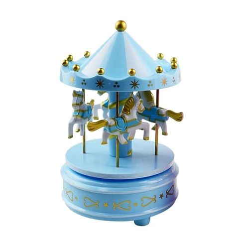 Boîtes À Musique Carrousel Rond Cheval En Bois,Manège,Boîte À Musique En Plastique,Cadeau De Noël,Décoration D'intérieur - Type Blue