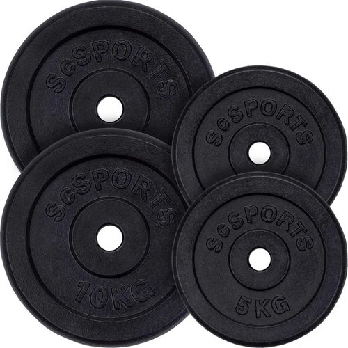Scsports® Jeu De Plaques D'haltères ? 30 Kg, Disques D'haltères 2x5/2x10 Kg, En Fonte, Durable, Noir - Équipement D'exercice Pour Deadlift