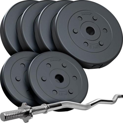 Scsports® Barre De Curl Avec Poids - 32 Kg, 120 Cm, 6 Disques, En Plastique, 30/31 Mm - Set De Poids Pour Musculation