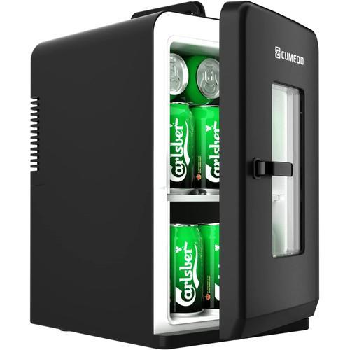 Mini Frigo De Chambre, 15L /21 Canettes 330Ml, 12V Dc/220V Ac Petit Frigo Cosmetique Avec Fonction Chaud/Froid Pour Aliments, Boissons, Cosmétiques, Mode Max Et Eco(Noir)