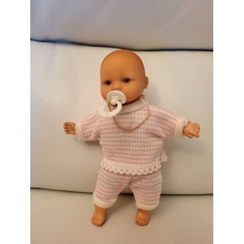 Mini Bébé Avec Tétine Vintage Tenue Rayée Rose - Made In Spain
