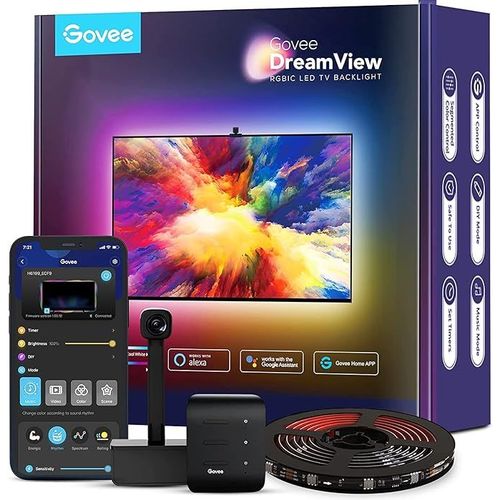Govee TV Rétroéclairage LED WiFi avec Caméra, Smart Ruban LED 3,8m RGBIC, Bande LED Compatible avec Alexa et Google Assistant, Contrôle App pour TV 55-65 Pouces et PC, Mode Musique, DreamView T1