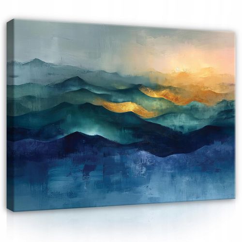 Impression sur toile abstrait bleu or moderne 120x80 cm xxl tableau décoration deco murale intissée pour salon chambre cuisine