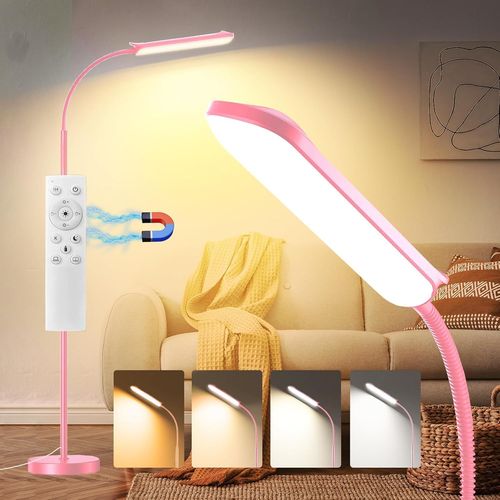 Rose Lampadaire Sur Pied Salon 18w 1800 Lm, Dimmable Led Lampe De Sol 2700k À 6500k Températures De Couleur Avec Télécommande Et Contrôle Tactile Et 1h Minuterie, Lampadaire Haut Pour Salon.[G179]