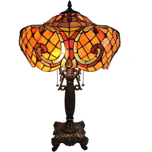 L30783 Lampe de table en vitrail style baroque Tiffany avec abat-jour de 40,6 cm de large pour salon, chevet, décoration d'intérieur, 61 cm de haut (orange).[G929]
