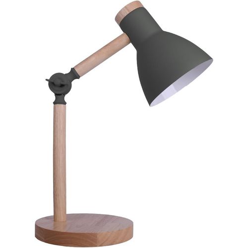 Lámpara Flexo D'écriture Teacher 1xe-27 En Métal Et Bois, Idéal Pour Bureau Et Chambre, Noir, Design Moderne Et Élégant, Matériau: Métal (Ampoule Non Incluse) (Gris).[G840]