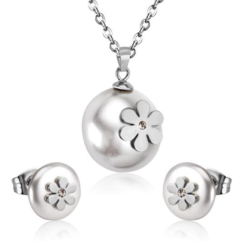 Parure De Bijoux De Luxe En Acier Inoxydable, Ensemble De Bijoux À Fleurs Dorées, Imitation De Perle Blanche, Pendentif, Boucles D'oreilles, Colliers De Mariée