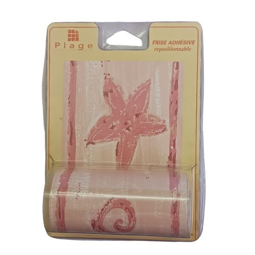 Frise adhésive repositionnable rose orangé 5 m x 10 cm effet peinture et motifs étoiles et poissons