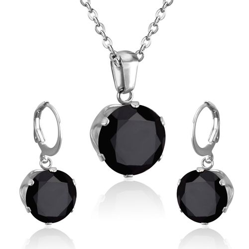 Parure De Bijoux De Luxe En Acier, Ensemble De Bijoux Délicats, Breloque, Blanc/Noir/Bleu/Bleu Foncé/Rose, Pendentif En Cristal, Collier, Boucles D'oreilles De Mariage