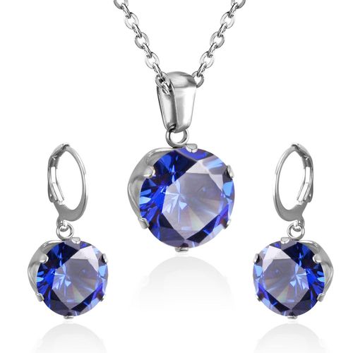 Parure De Bijoux De Luxe En Acier, Ensemble De Bijoux Délicats, Breloque, Blanc/Noir/Bleu/Bleu Foncé/Rose, Pendentif En Cristal, Collier, Boucles D'oreilles De Mariage