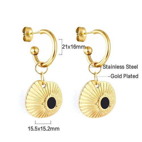 Luxusteel-Boucles D'oreilles Pendantes Chics En Acier Inoxydable, Coquillage De Document Localité, Pendentif Goutte D'huile Noire, Clips D'oreille, Cadeaux Pour Femme