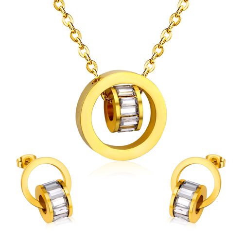 Ensemble De Bijoux De Luxe En Acier Inoxydable, Pendentif Rond Avec Breloque Flottante, Collier En Clip Noir, Boucles D'oreilles