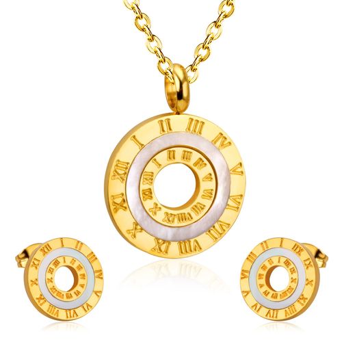 Ensemble De Bijoux De Mariage En Acier Inoxydable, Style Romain, Rond, Pendentif, Collier, Boucles D'oreilles, Brinco, Fête