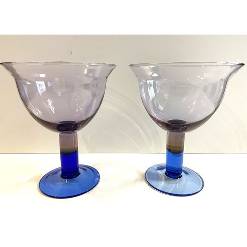 Deux Grands Verres Coupes Cristal Vase Photophores Design Art Décoratif Bicolore