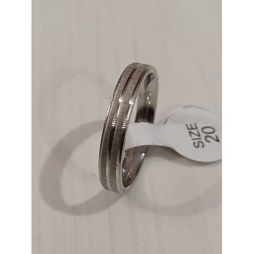 Bague En Acier Inoxydable,Métal Argenté,Anneau Fin ,Gravure Ligne Simple,Taille 20
