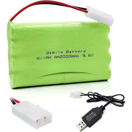 Batterie Rechargeable Aa 9.6v 2000mah Avec Connecteur Tamiya Et Câble De Charge Usb - Idéale Pour Les Voitures, Camions, Chars-Yunique Green-Clean-Power
