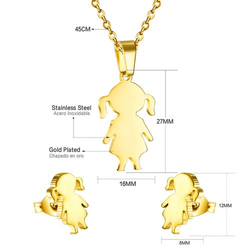 Parure De Luxe En Acier Inoxydable Pour Garçons Et Filles, Collier Et Boucles D'oreilles À Pendentif Pour Enfants, Ensembles De Bijoux De Famille, Cadeaux D'anniversaire