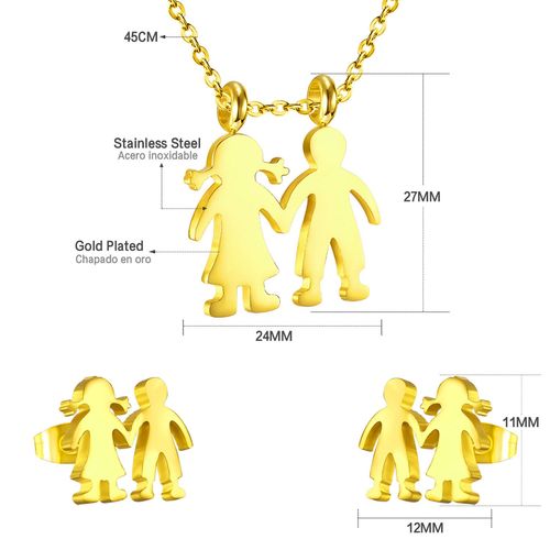Parure De Luxe En Acier Inoxydable Pour Garçons Et Filles, Collier Et Boucles D'oreilles À Pendentif Pour Enfants, Ensembles De Bijoux De Famille, Cadeaux D'anniversaire