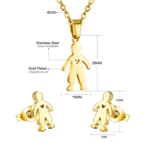 Parure De Luxe En Acier Inoxydable Pour Garçons Et Filles, Collier Et Boucles D'oreilles À Pendentif Pour Enfants, Ensembles De Bijoux De Famille, Cadeaux D'anniversaire