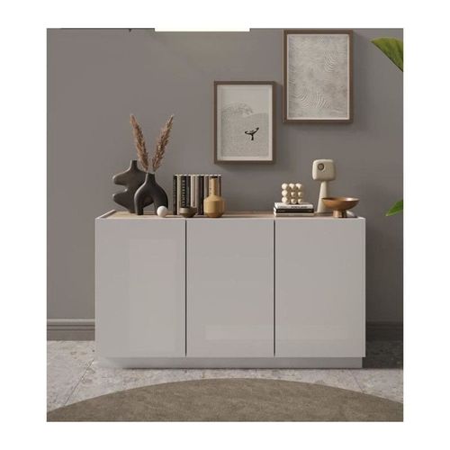 Buffet 3 Portes Fantasy Blanc Laqué-Chêne Cadiz 155 Cm