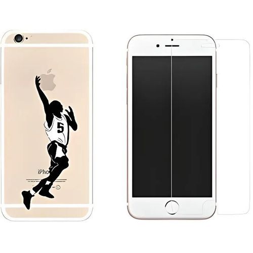 Pour Iphone 8 , Iphone 7 - Combo 1 Coque Gel Transparente Solide Anti Choc +1 Film Vitre Verre Trempé Résistant (Basketteur)
