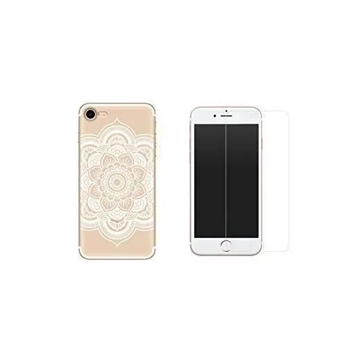 Iphone 8 , Iphone 7 , Iphone Se 2020 Coque Gel Transparente Et Solide Anti Choc + 1 Film En Verre Trempé Résistant (Rosace Blanche)