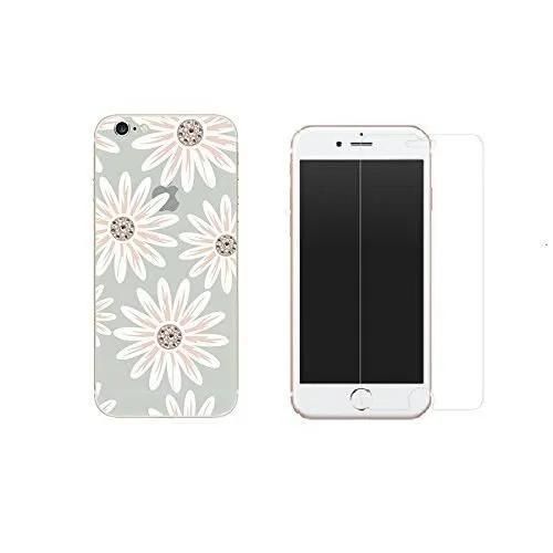Iphone 8 , Iphone 7 - Combo 1 Coque Gel Transparente Et Solide Anti Choc + 1 Film En Verre Trempé Résistant (Fleur Rose Strass)