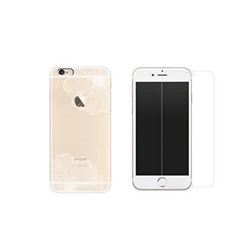 Iphone 8 , Iphone 7 - Combo 1 Coque Gel Transparente Et Solide Anti Choc + 1 Film En Verre Trempé Résistant (Fleurs Blanches) - Hb