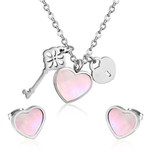 Ensemble De Colliers De Mariée En Acier Inoxydable, Pendentif Coeur Coquille Blanche, Boucles D'oreilles Brinco, Vente En Gros, Fête De Mariage